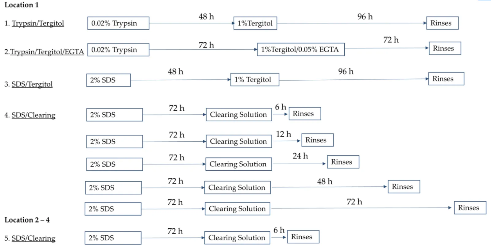 Schematic of decellularization protocols